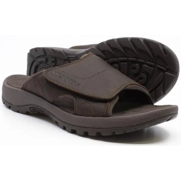 Merrell NEW brown Mens slides Sandals Size 8&9 - Mismatch FLAW - Picture 1 of 7